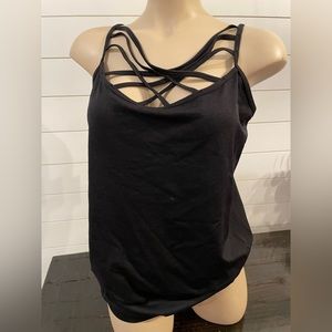 Plus size black criss cross cami